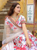 Fascinating Off White Floral Printed Art Silk Event Wear Lehenga Choli - Ethnic Plus In
