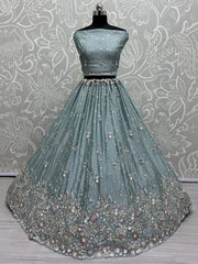 Fascinating Powder Blue Sequins Chinon Engagement Wear Lehenga Choli - Ethnic Plus In
