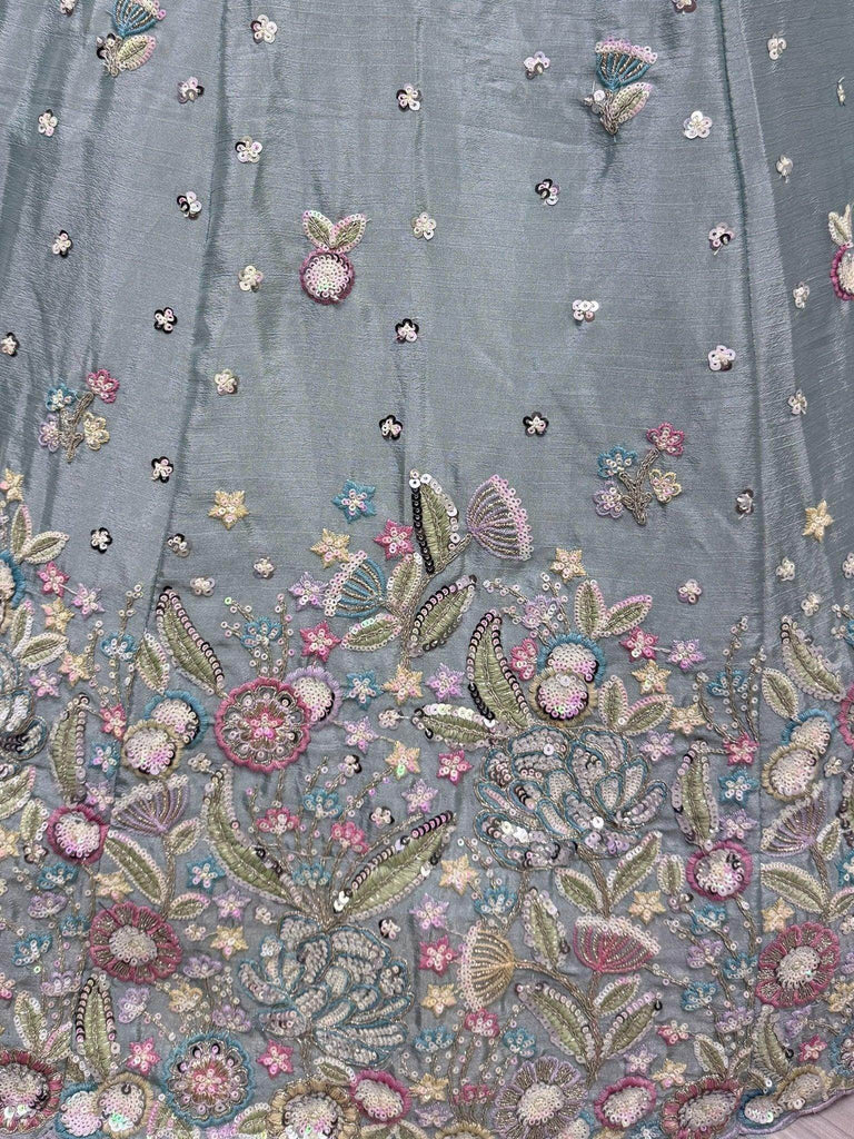 Fascinating Powder Blue Sequins Chinon Engagement Wear Lehenga Choli - Ethnic Plus In