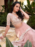 Fascinating Powder Pink Silk Thread Embroidery Bridesmaid Lehenga Choli - Ethnic Plus In