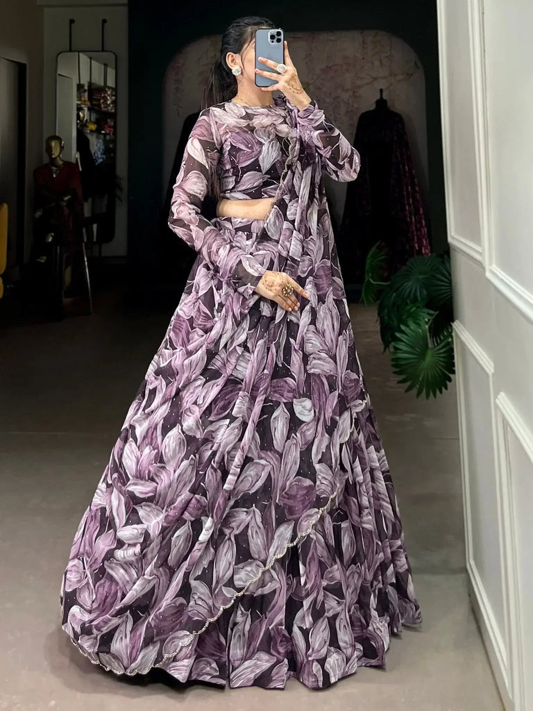Fascinating Purple Digital Printed Silk Lehenga Choli With Dupatta - Ethnic Plus In