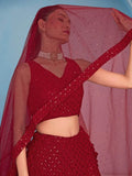 Fascinating Red Thread Work Georgette Wedding Wear Lehenga Choli - Ethnic Plus In