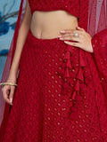 Fascinating Red Thread Work Georgette Wedding Wear Lehenga Choli - Ethnic Plus In
