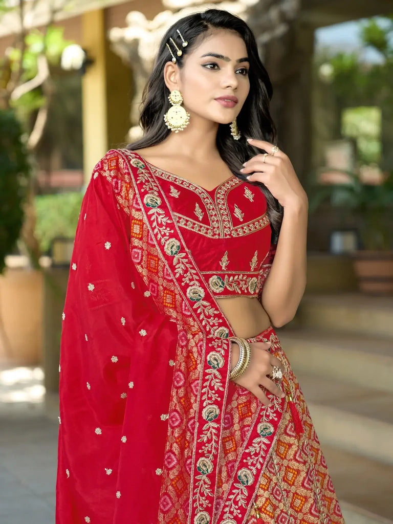 Fascinating Red Zari Weaving Silk Bridal Wear Lehenga Choli With Dupatta - Ethnic Plus In