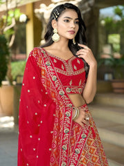 Fascinating Red Zari Weaving Silk Bridal Wear Lehenga Choli With Dupatta - Ethnic Plus In