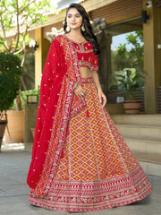 Fascinating Red Zari Weaving Silk Bridal Wear Lehenga Choli With Dupatta - Ethnic Plus In
