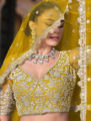 Fascinating Yellow Embroidered Net Haldi Wear Lehenga Choli - Ethnic Plus In