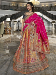 Fascinating Yellow Embroidered Silk Wedding Lehenga Choli With Dupatta - Ethnic Plus In