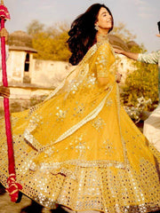 Elegant Yellow Paper-Mirror Work Georgette Special Occasion Lehenga Choli