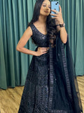 Attractive Black Sequins Net Reception Wear Lehenga Choli With Dupatta