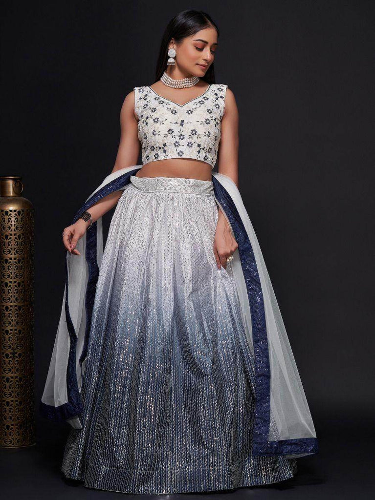 Dazzle Navy-Blue & White Sequins Work Georgette Reception Lehenga Choli
