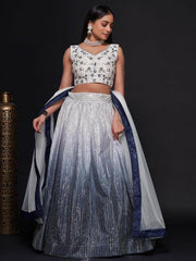 Dazzle Navy-Blue & White Sequins Work Georgette Reception Lehenga Choli
