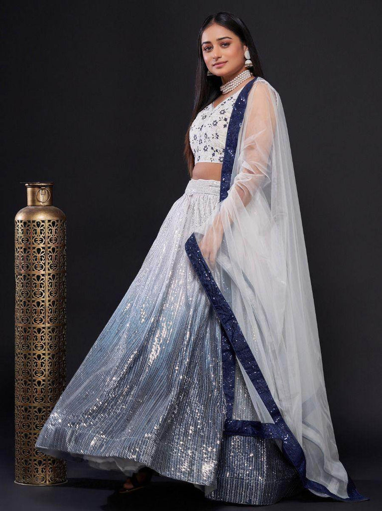 Dazzle Navy-Blue & White Sequins Work Georgette Reception Lehenga Choli