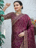 Stunning Wine Sequins Georgette Function Wear Saree With Blouse