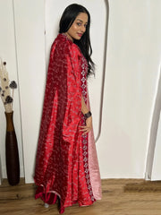 Beautiful Red Mirror Work Satin Sharara Crop-Top With Jacket
