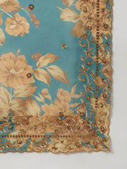 Teal & Peach-Coloured Embellished Sequinned Semi-Stitched Myntra Lehenga & Unstitched Blouse
