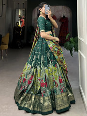 Fetching Green Kalamkari Print Tussar Silk Festival Wear Lehenga Choli - Ethnic Plus In