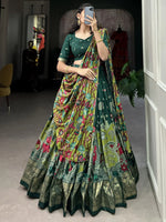 Fetching Green Kalamkari Print Tussar Silk Festival Wear Lehenga Choli