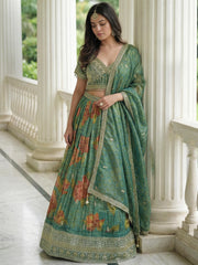 Glamorous Green Zari Embroidered Kanjivaram Wedding Wear Lehenga Choli