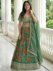 Glamorous Green Zari Embroidered Kanjivaram Wedding Wear Lehenga Choli