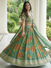 Glamorous Green Zari Embroidered Kanjivaram Wedding Wear Lehenga Choli