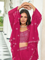 Engaging Fuscia Pink Embroidered Georgette Party Wear Lehenga Choli with Shrug