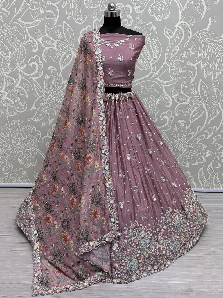 Flashy Mauve Sequins Chinon Reception Wear Lehenga Choli With Dupatta - Ethnic Plus In