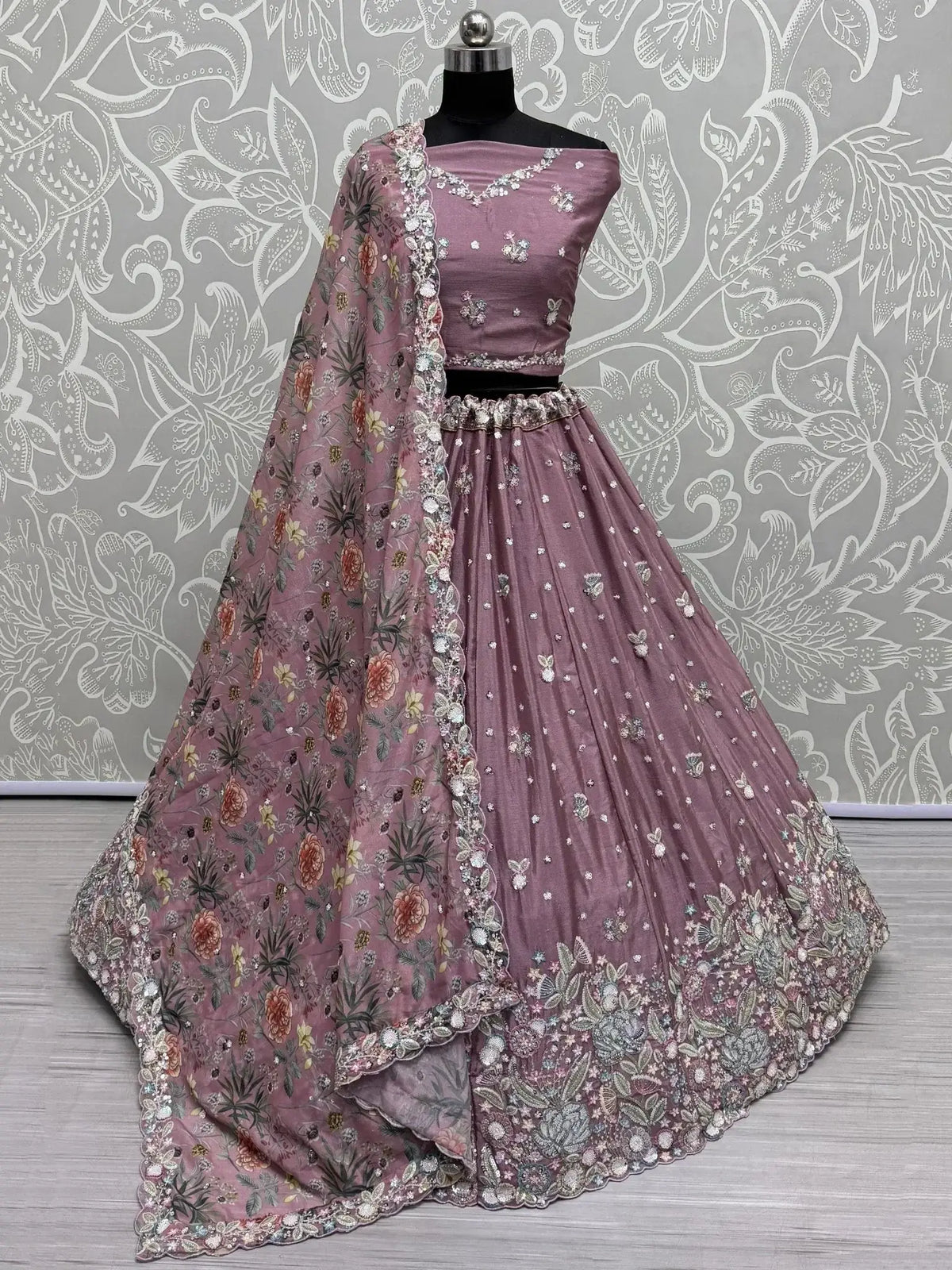 Flashy Mauve Sequins Chinon Reception Wear Lehenga Choli With Dupatta - Ethnic Plus In
