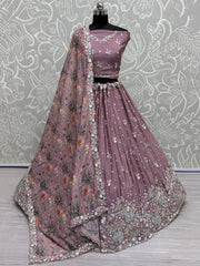 Flashy Mauve Sequins Chinon Reception Wear Lehenga Choli With Dupatta - Ethnic Plus In