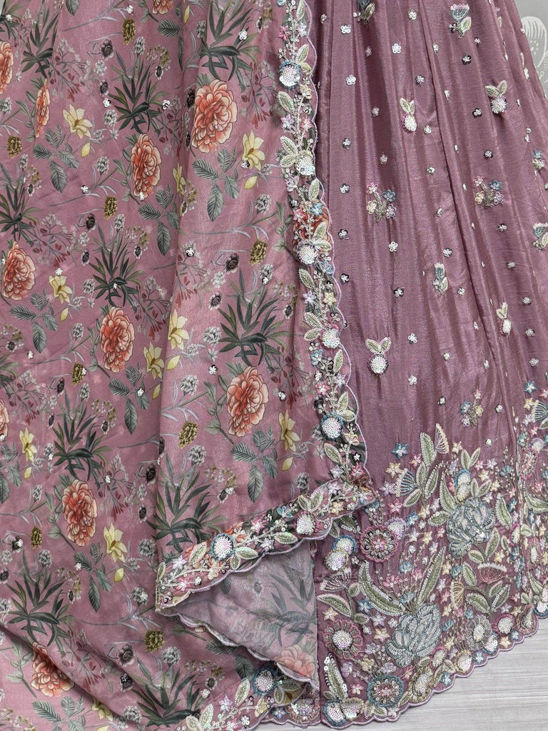 Flashy Mauve Sequins Chinon Reception Wear Lehenga Choli With Dupatta - Ethnic Plus In