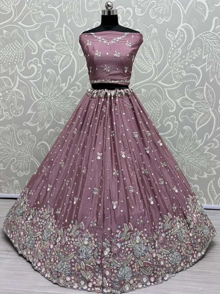 Flashy Mauve Sequins Chinon Reception Wear Lehenga Choli With Dupatta - Ethnic Plus In