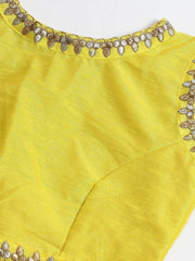 Pink & Yellow Semi-Stitched Myntra Lehenga & Unstitched Blouse with Dupatta