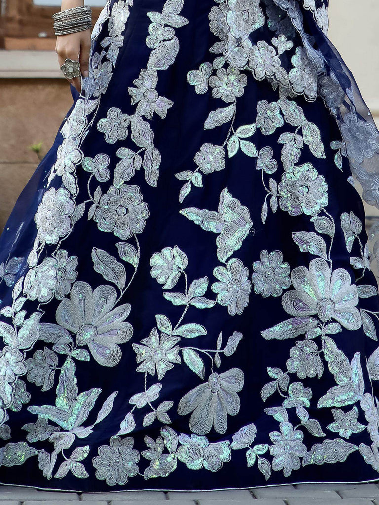 Fascinating Blue Dori Work Georgette Engagement Wear Lehenga Choli