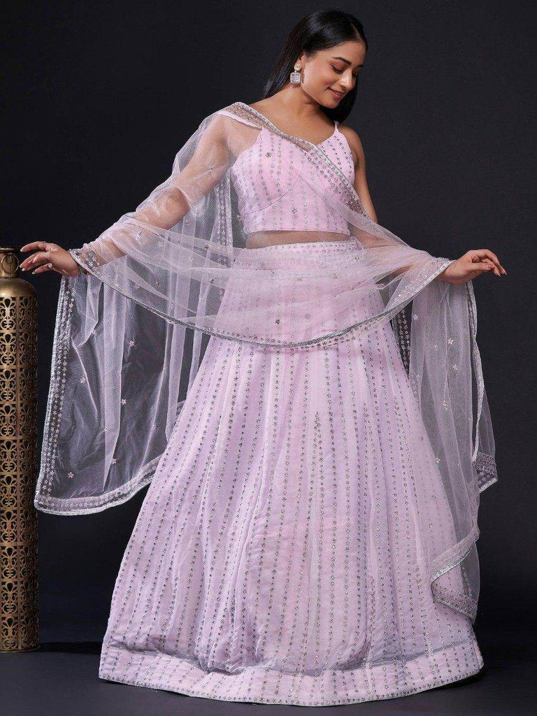 Marvelous Pink Sequins Georgette Reception Wear Lehenga Choli