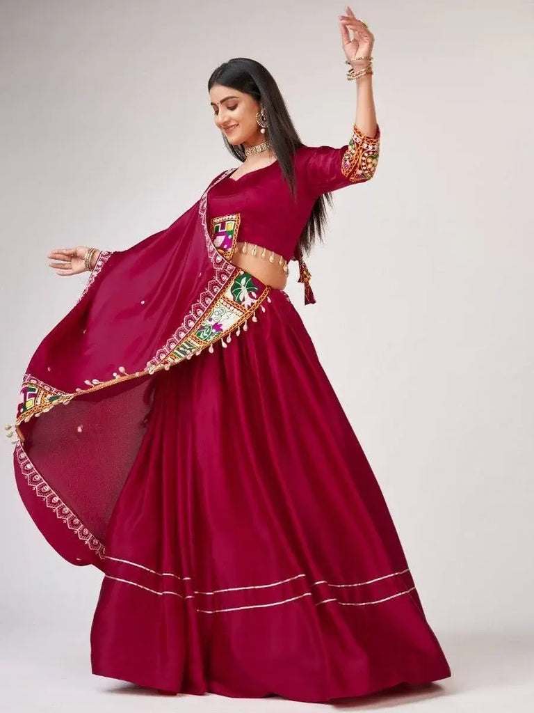 Amazing Maroon Gamthi Work Silk Navratri Wear Lehenga Choli