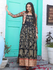 Gorgeous Black Zari Weaving Silk Traditional Paithani Gown