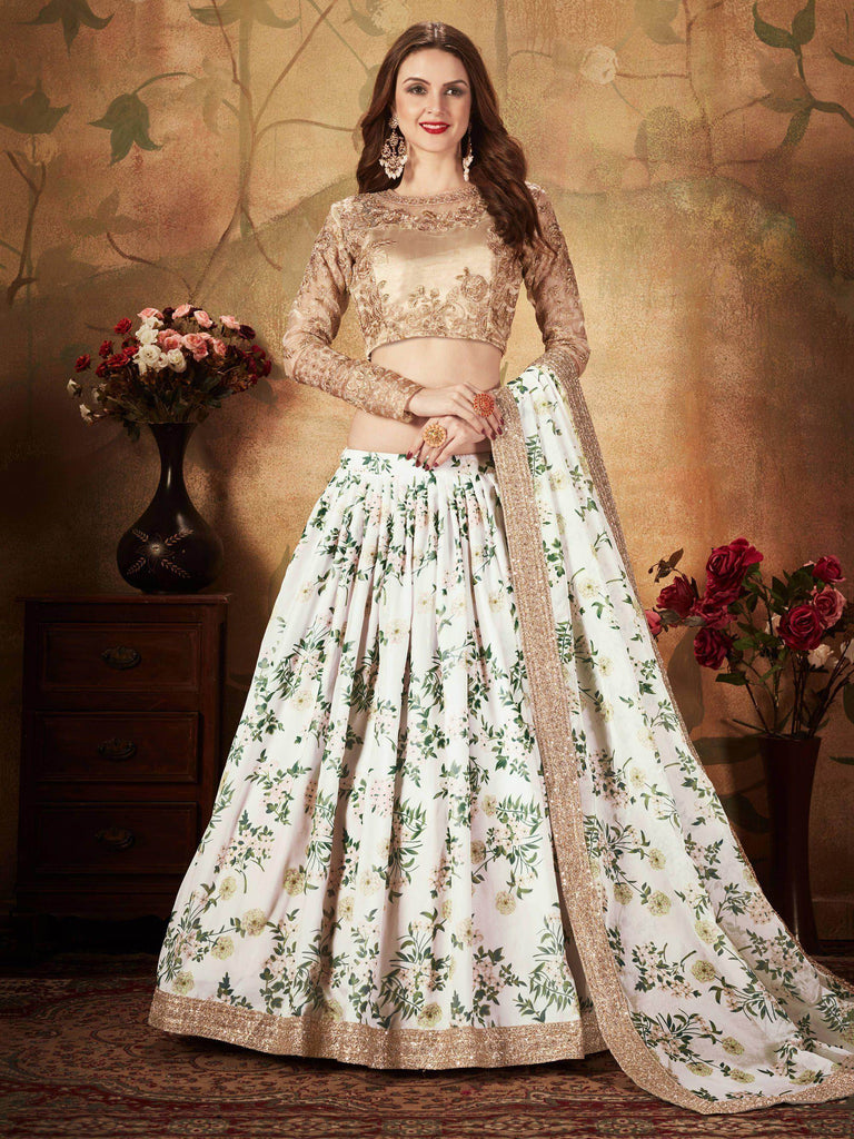 White Floral Digital Printed Organza Wedding Wear Lehenga Choli