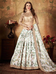 White Floral Digital Printed Organza Wedding Wear Lehenga Choli