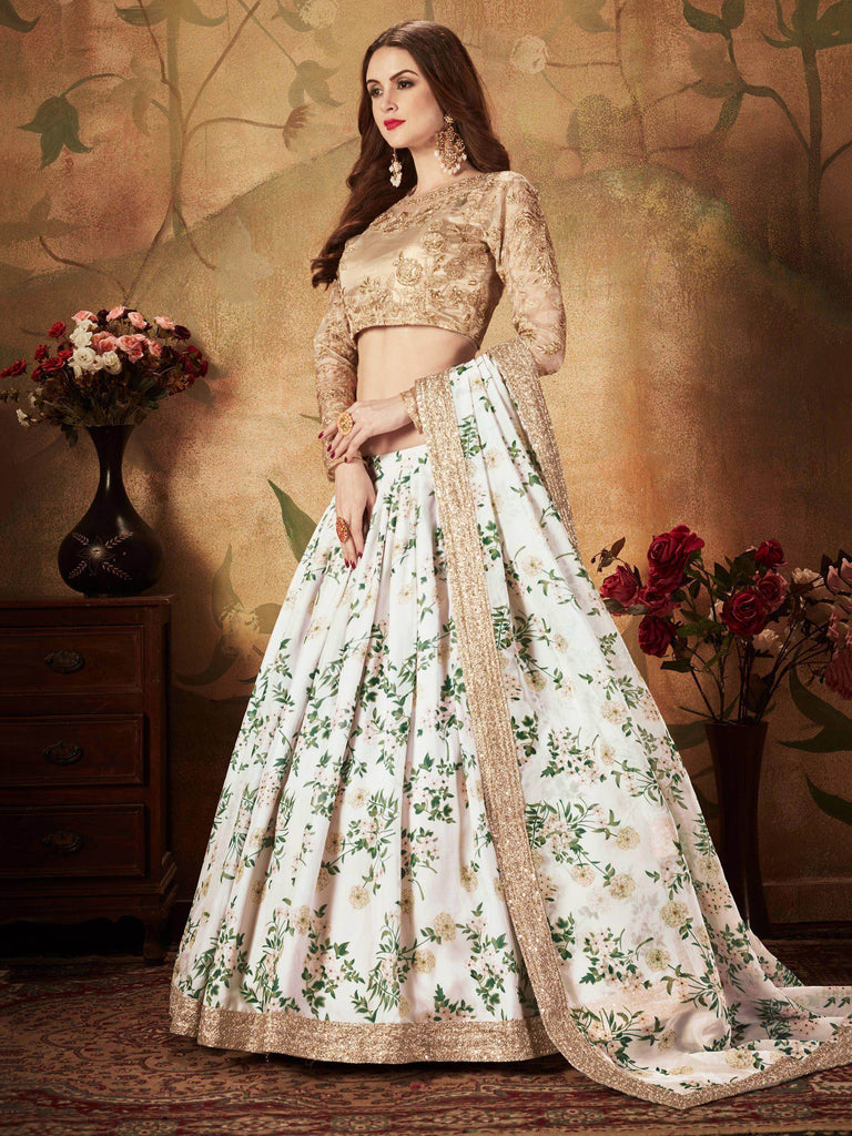 White Floral Digital Printed Organza Wedding Wear Lehenga Choli