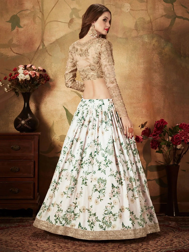 White Floral Digital Printed Organza Wedding Wear Lehenga Choli