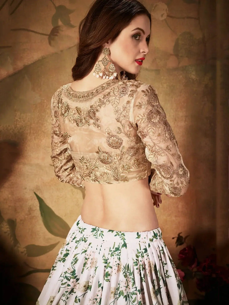 White Floral Digital Printed Organza Wedding Wear Lehenga Choli