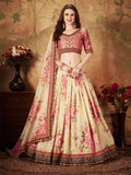 Off White Floral Digital Printed Organza Bridal Lehenga Choli