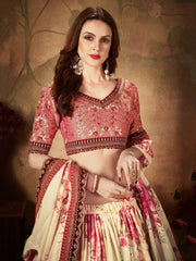 Off White Floral Digital Printed Organza Bridal Lehenga Choli