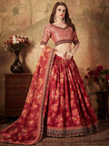 Maroon Floral Digital Printed Organza Bridal Lehenga Choli