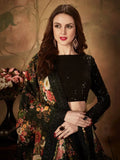 Black Floral Digital Printed Organza Party Wear Lehenga Choli