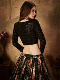 Black Floral Digital Printed Organza Party Wear Lehenga Choli