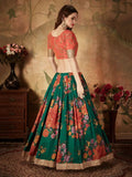 Green Floral Digital Printed Organza Bridal Lehenga Choli