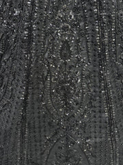 Glamorous Black Pearl Work Net Monochrome Lehenga Choli With Dupatta - Ethnic Plus In