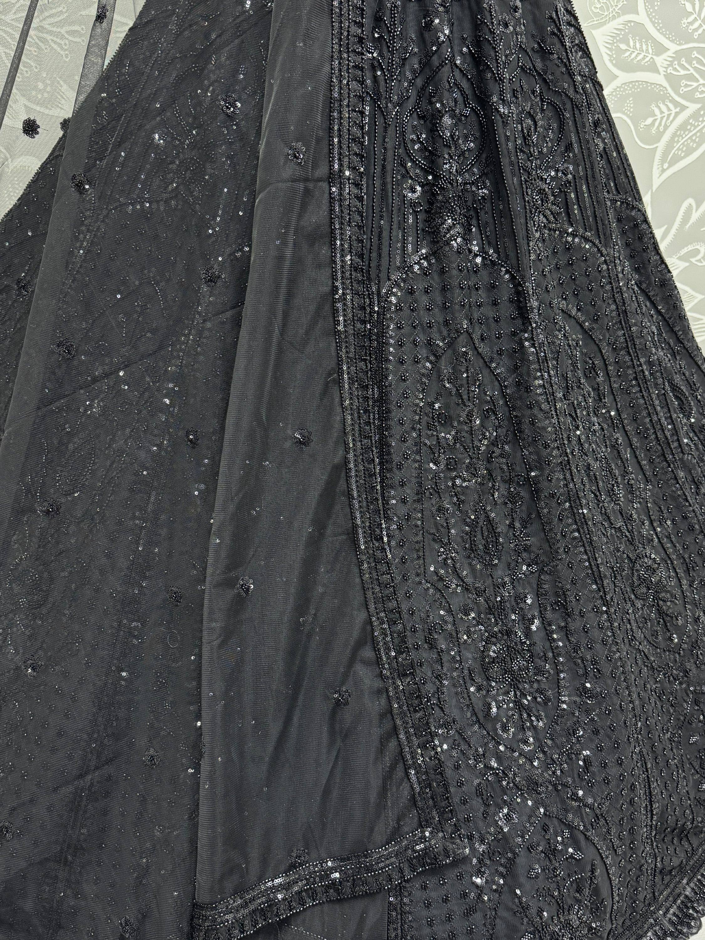 Black embroidered lehenga with sequins and beadwork, Indian ethnic wear