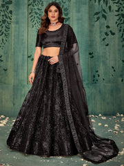 Glamorous Black Sequins Net Reception Wear Lehenga Choli - Ethnic Plus In